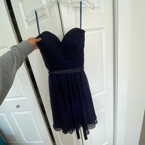 Navy blue strapless formal dress